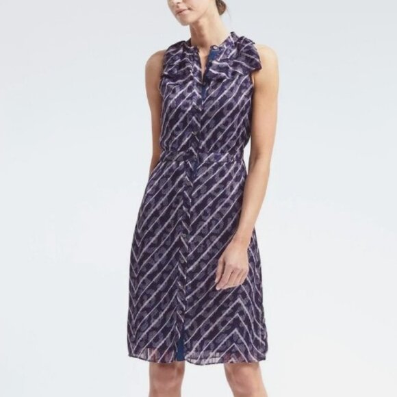 Banana Republic Dress Animal Print Ruffle Neck NWOT - Picture 1 of 7